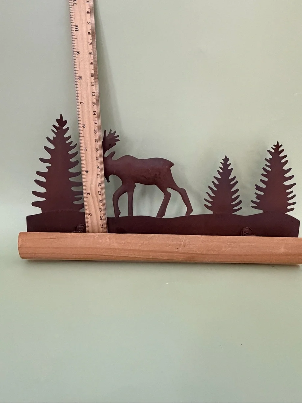 Rustic Metal Moose and Pine Tree Shelf Accent - Brown